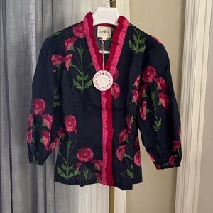 NEW Umgee Floral Navy and Pink Women's Top Sz Small